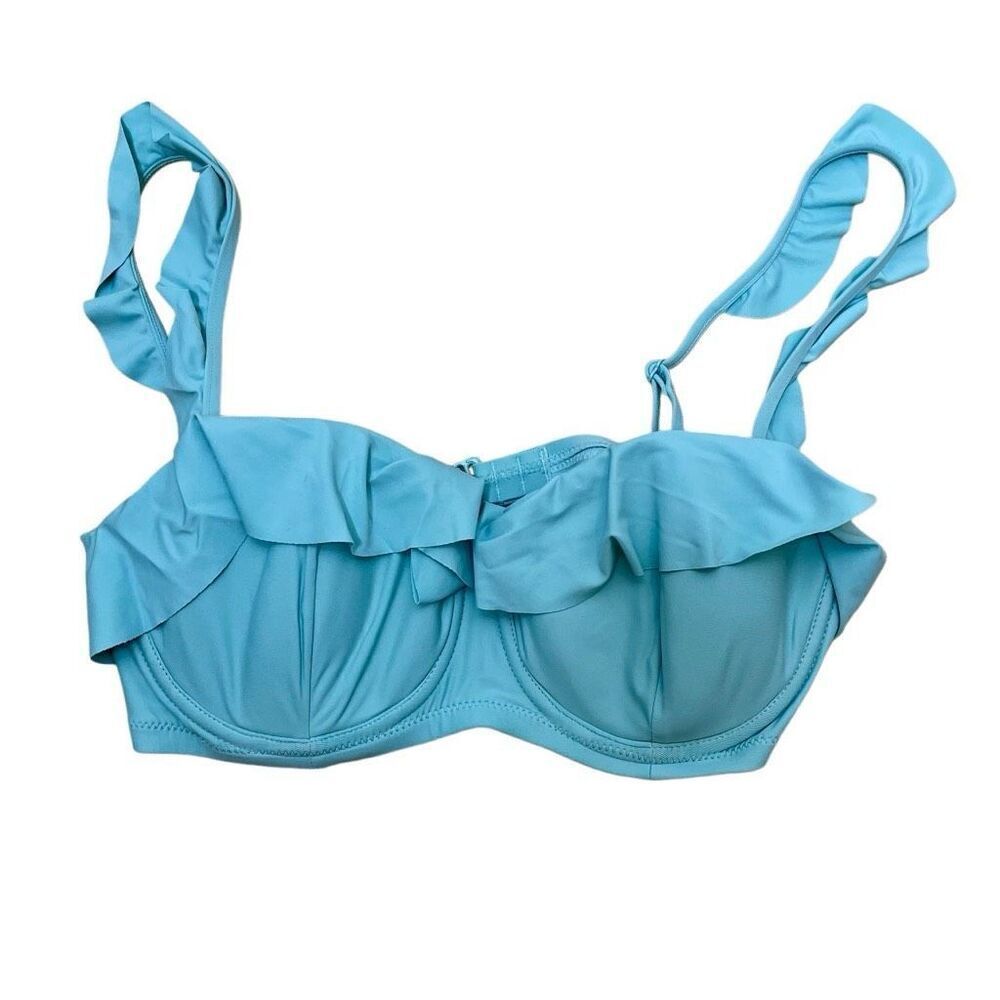New‎ J Crew Ruffle Underwire Bikini Top Blue H2786 34c NWT